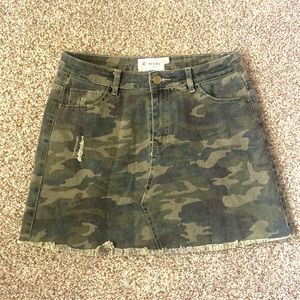 Camo denim mini skirt
